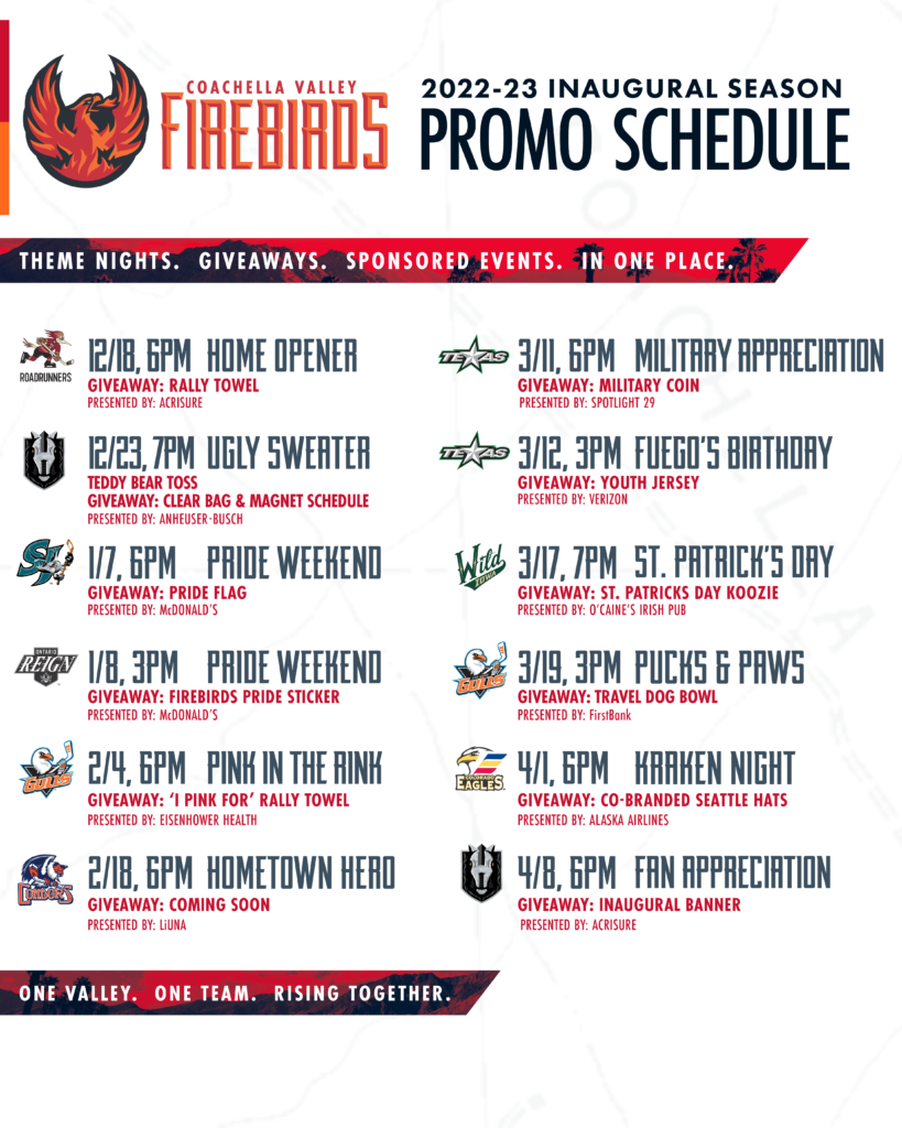 Promotional Calendar Coachella Valley Firebirds