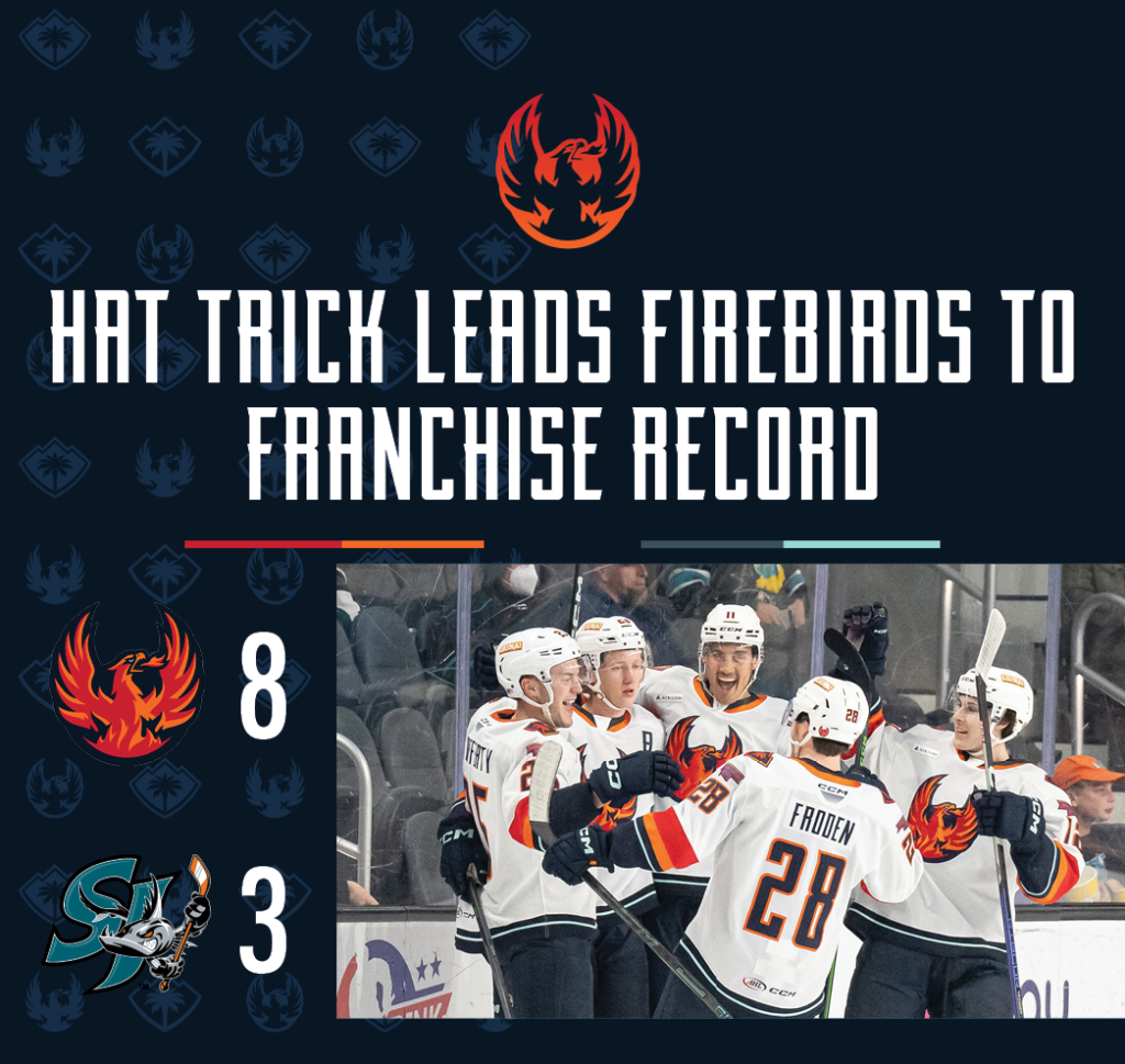 LIND’S HAT TRICK LEADS FIREBIRDS TO FRANCHISE RECORD IN 8-3 WIN