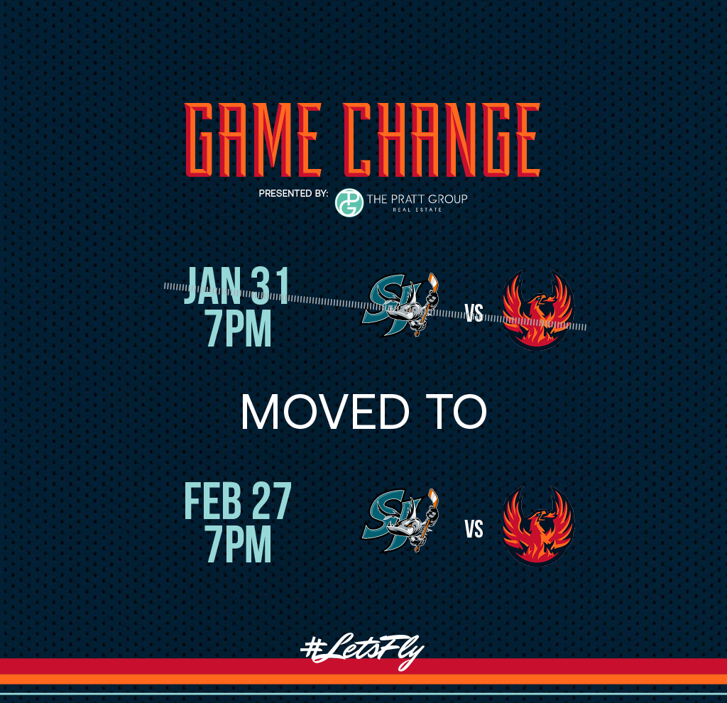 JANUARY 31st GAME vs. SAN JOSE RESCHEDULED TO FEBRUARY 27th