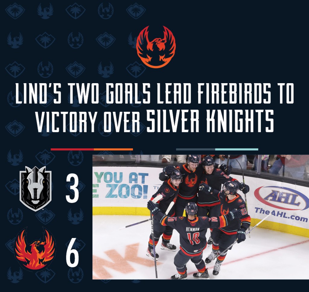 LIND’S TWO GOALS LEAD FIREBIRDS TO VICTORY OVER SILVER KNIGHTS