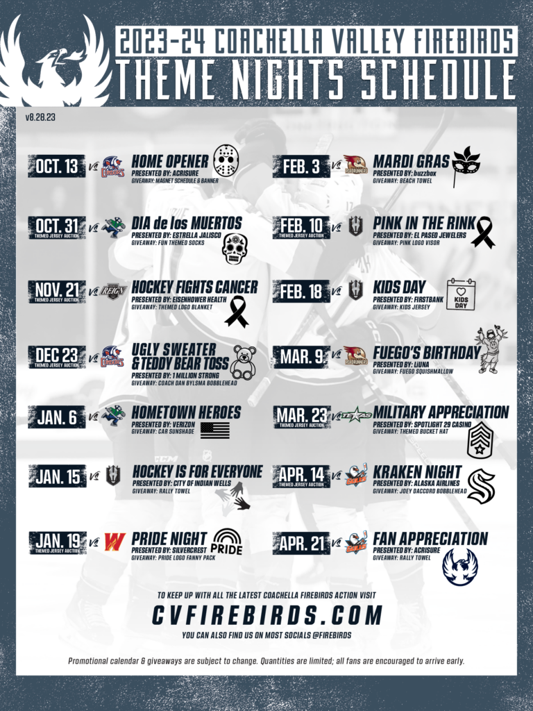 Theme Night Schedule - Coachella Valley Firebirds