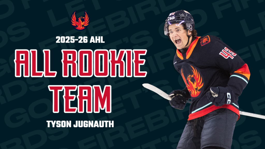 FIREBIRDS DEFENSEMAN TYSON JUGNAUTH NAMED TO 2025-26 AHL ALL-ROOKIE TEAM