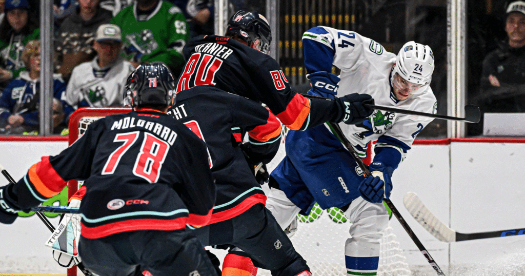 EVERS AND MIETTINEN SCORE FIRST AHL GOALS IN 7-3 LOSS TO CANUCKS